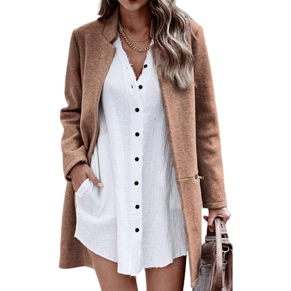 Women’s Long Sleeve Stand Collar Cardigan Coat X-Small Zipper Pockets